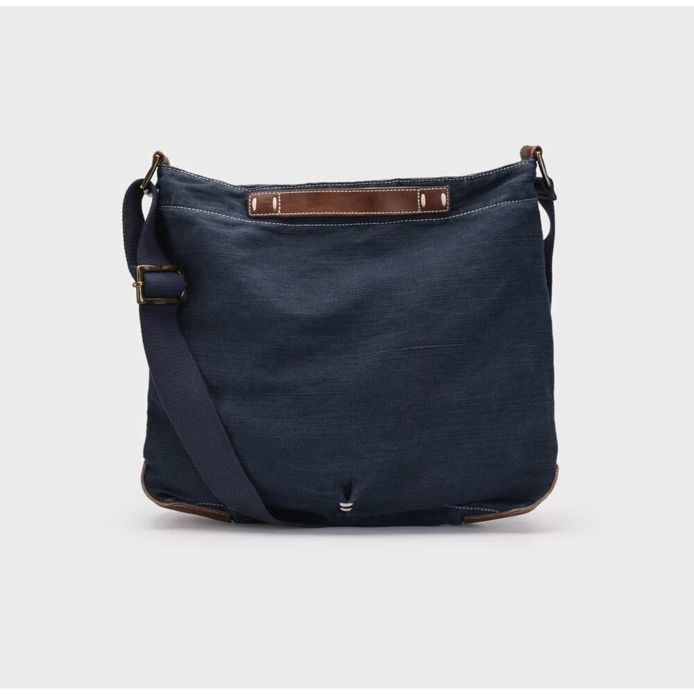 49 Square Miles Large Canvas Bucket Tote | Washed Navy Leather Trim, $275
